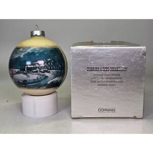 Corning Currier & Ives 1973 Glass Christmas Ornament Winter Scene w Box Vintage
